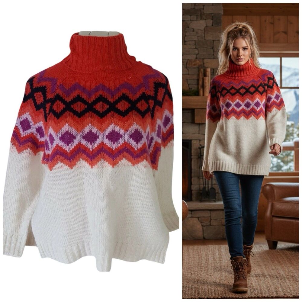 Aeric Sweater Womens XS Cowl Neck Winter Snow Long Sleeve Over Sized Ski Cabin